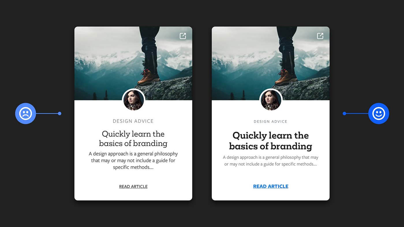 ウェイト、サイズ、カラーをつかって、テキストの階層をはっきりさせた図